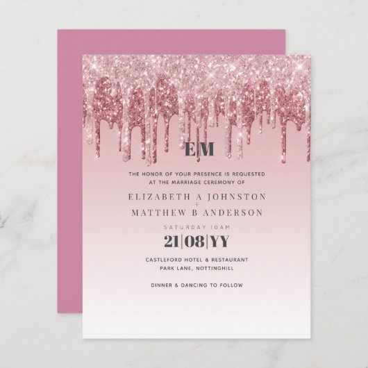 CHEAPEST Rose Gold Pink Glitzer Hochzeit (Vorne/Hinten)