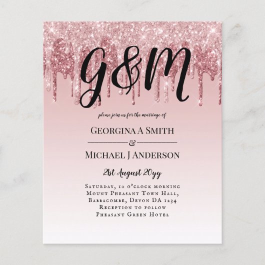 CHEAPEST Rose Gold Pink Glitzer Hochzeit (Vorderseite)