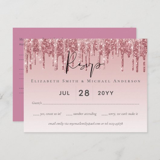 CHEAPEST Rose Gold Pink Glitzer Hochzeit Postkarte (Vorne/Hinten)