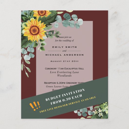 CHEAPEST WEDD INVITATIONS Sonnenblumen Eukalyptus Flyer (Vorne)