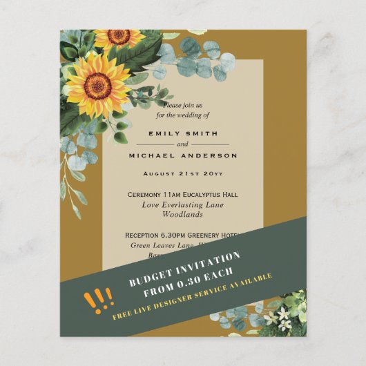 CHEAPEST WEDD INVITATIONS Sonnenblumen Eukalyptus Flyer (Vorne)