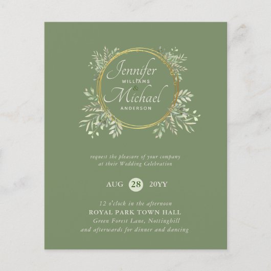 CHEAPEST Wedding Invitation Green Wreath BUDGET (Vorderseite)