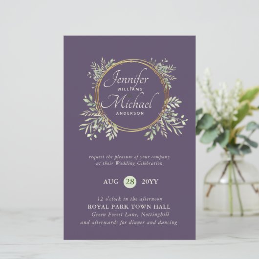 CHEAPEST Wedding Invitation Green Wreath BUDGET (Stehend Vorderseite)