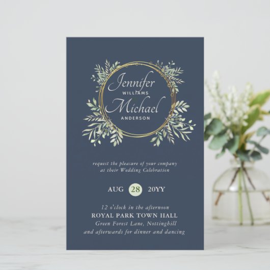 CHEAPEST Wedding Invitation Green Wreath BUDGET (Stehend Vorderseite)