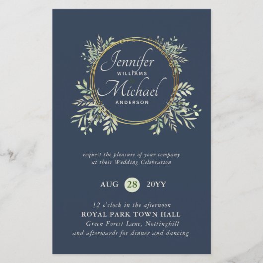 CHEAPEST Wedding Invitation Green Wreath BUDGET (Vorderseite)