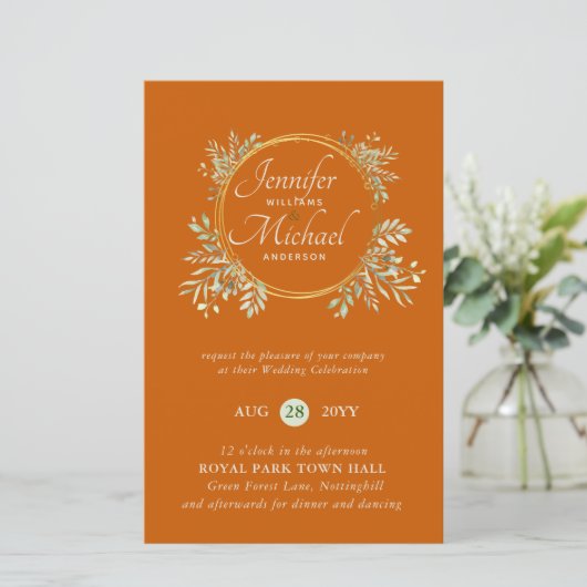 CHEAPEST Wedding Invitation Green Wreath BUDGET (Stehend Vorderseite)