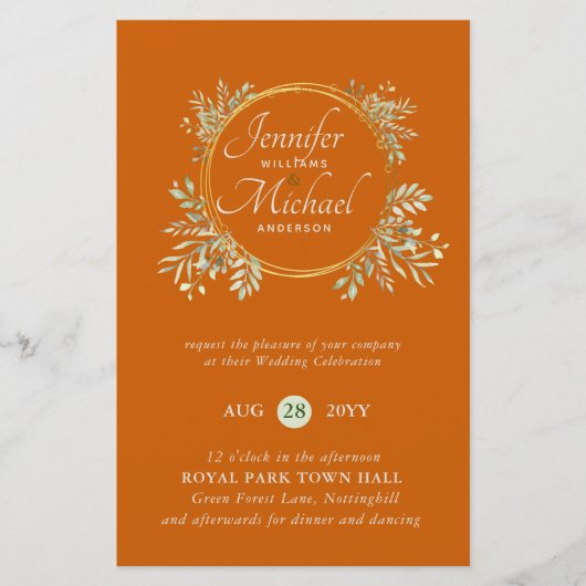 CHEAPEST Wedding Invitation Green Wreath BUDGET (Vorderseite)