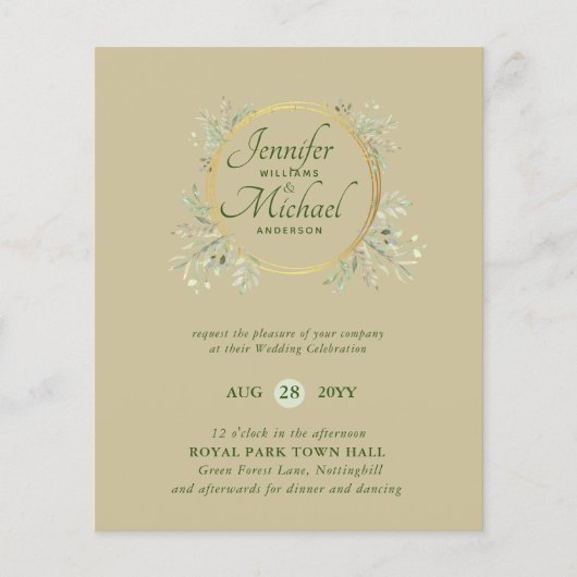 CHEAPEST Wedding Invitation Green Wreath BUDGET (Vorderseite)