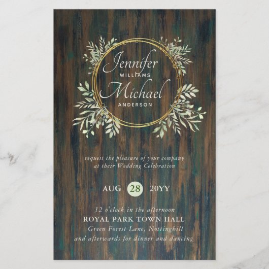 CHEAPEST Wedding Invitation Green Wreath BUDGET (Vorderseite)