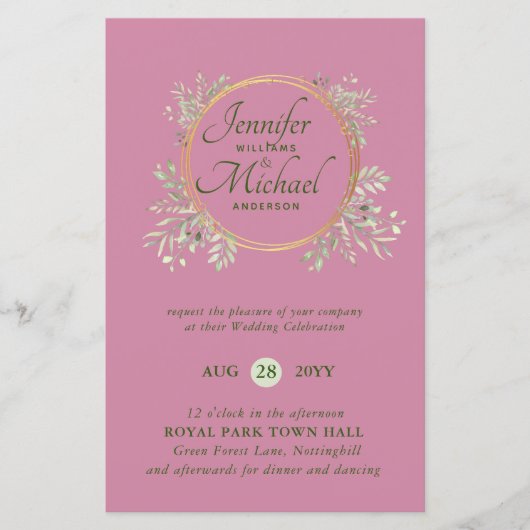 CHEAPEST Wedding Invitation Green Wreath BUDGET (Vorderseite)