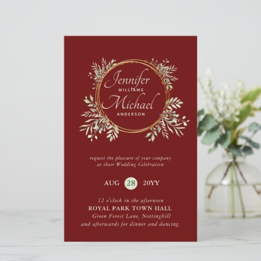 CHEAPEST Wedding Invitation Green Wreath BUDGET (Stehend Vorderseite)