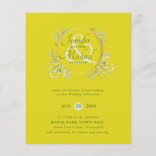 CHEAPEST Wedding Invitation Green Wreath BUDGET (Vorderseite)