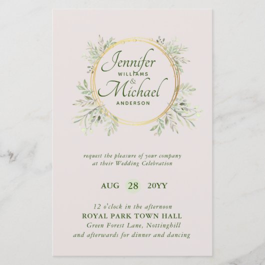 CHEAPEST Wedding Invitation Green Wreath BUDGET (Vorderseite)