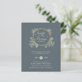 CHEAPEST Wedding Invitation Green Wreath BUDGET (Stehend Vorderseite)