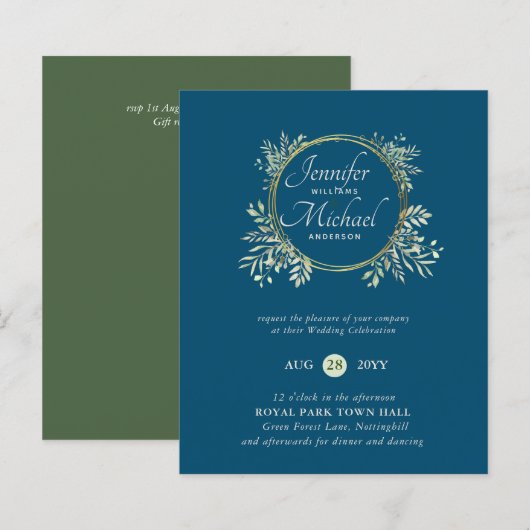 CHEAPEST Wedding Invitation Green Wreath BUDGET (Vorne/Hinten)