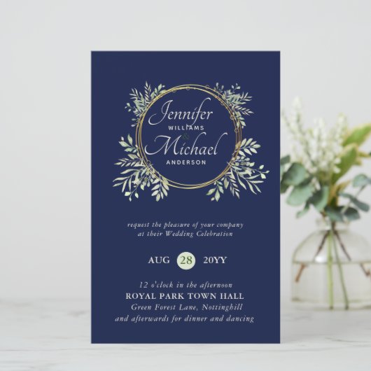 CHEAPEST Wedding Invitation Green Wreath BUDGET (Stehend Vorderseite)