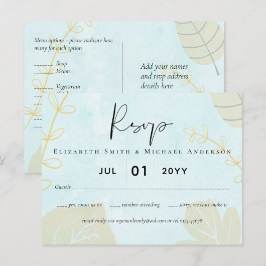 Cheapest Wedding Watercolor Blue Wash Script Postkarte (Vorne/Hinten)