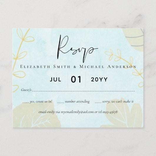 Cheapest Wedding Watercolor Blue Wash Script Postkarte (Vorderseite)