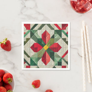 Cheater Quilt Geometric Poinsettia Découpage Serviette