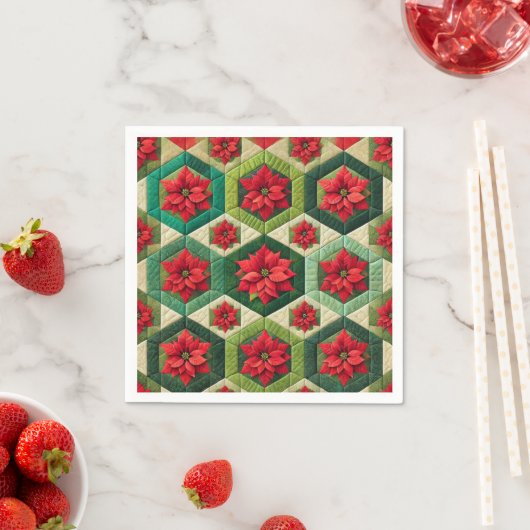 Cheater Quilt Hexagons Poinsettia Découpage Napkin Serviette (Beispiel)