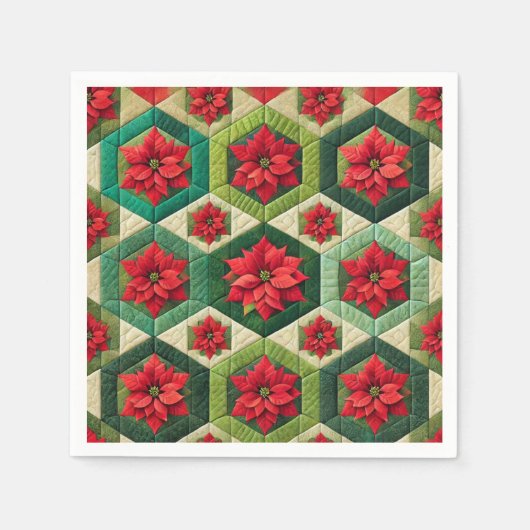 Cheater Quilt Hexagons Poinsettia Découpage Napkin Serviette (Vorderseite)