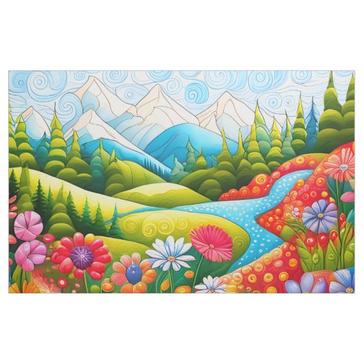 Cheater Quilt Playful Mountain Wiese Panel Stoff (Yard (91,4 cm))