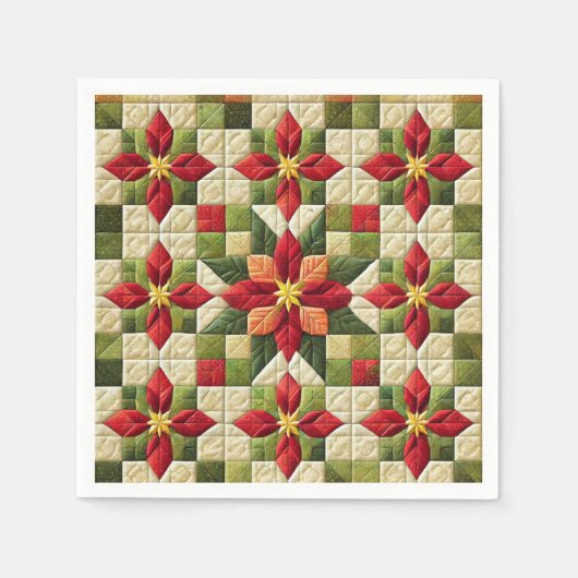 Cheater Quilt Poinsettia Stars Découpage Napkins Serviette (Vorderseite)