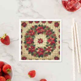 Cheater Quilt Poinsettia Wreath Découpage Napkins Serviette