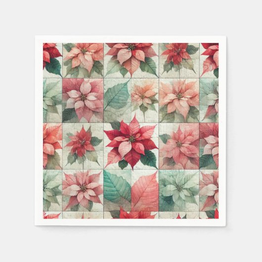 Cheater Quilt Watercolor Poinsettia Découpage Serviette (Vorderseite)