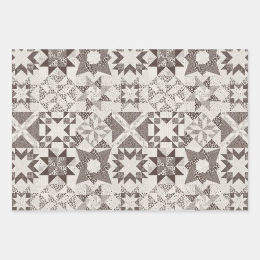 Cheater Traditionelle Patchwork Stars Quilt Black Geschenkpapier Set (Vorderseite 3)