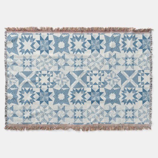 Cheater Traditionelle Patchwork Stars Quilt Blue Decke (Vorderseite)