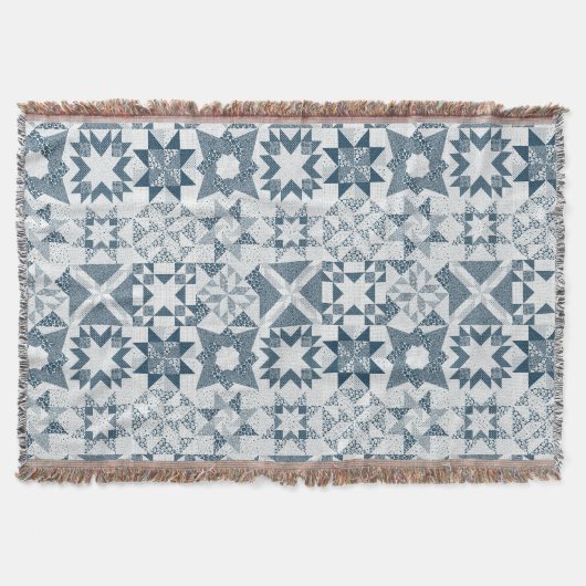 Cheater Traditionelle Patchwork Stars Quilt Blue Decke (Vorderseite)