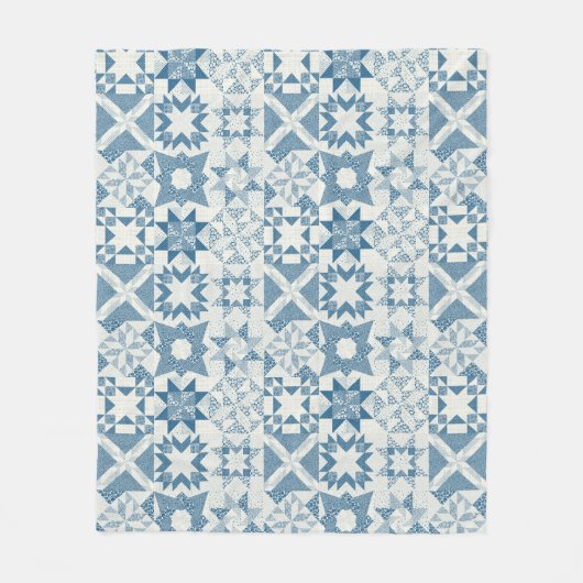 Cheater Traditionelle Patchwork Stars Quilt Blue Fleecedecke (Vorderseite)