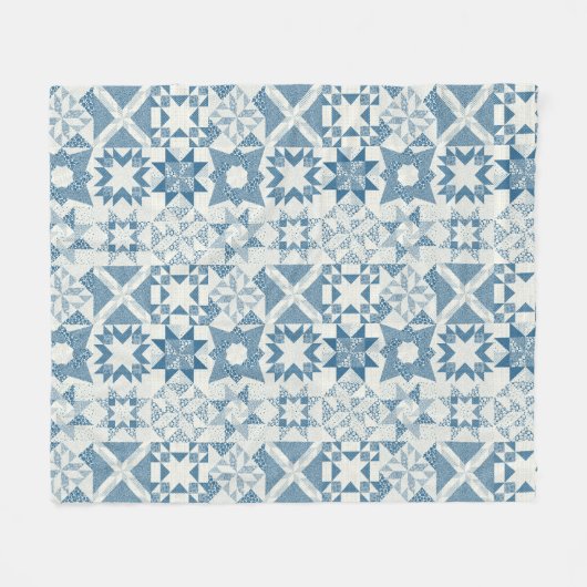 Cheater Traditionelle Patchwork Stars Quilt Blue Fleecedecke (Vorderseite (Horizontal))
