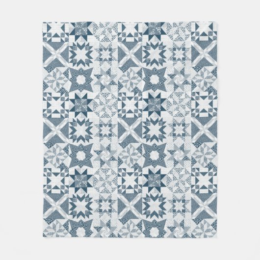 Cheater Traditionelle Patchwork Stars Quilt Blue Fleecedecke (Vorderseite)
