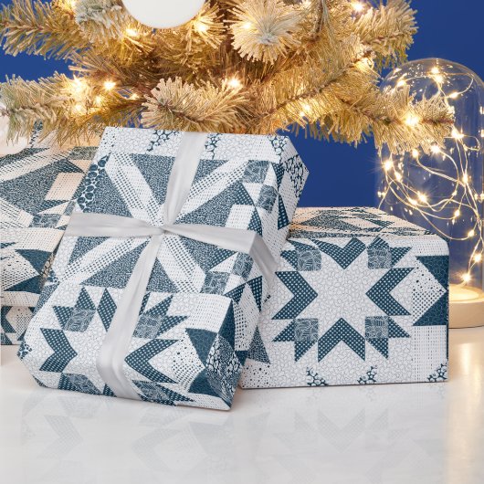 Cheater Traditionelle Patchwork Stars Quilt Blue Geschenkpapier (Feiertage)