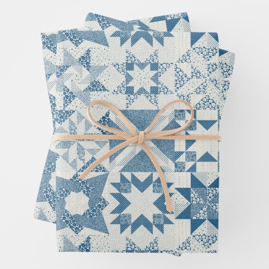 Cheater Traditionelle Patchwork Stars Quilt Blue Geschenkpapier Set (Beispiel)