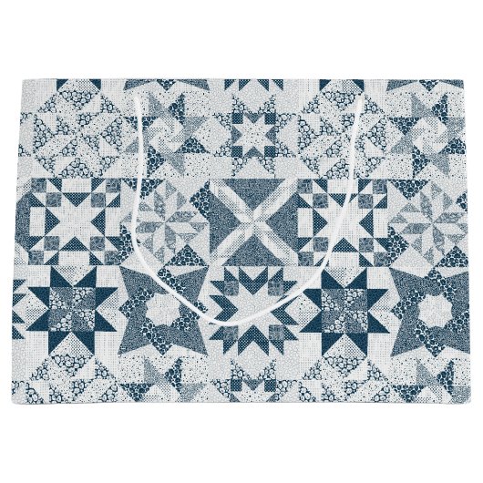 Cheater Traditionelle Patchwork Stars Quilt Blue Große Geschenktüte (Vorderseite)
