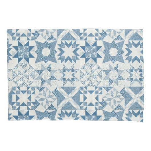 Cheater Traditionelle Patchwork Stars Quilt Blue Kissenbezug (Vorderseite)