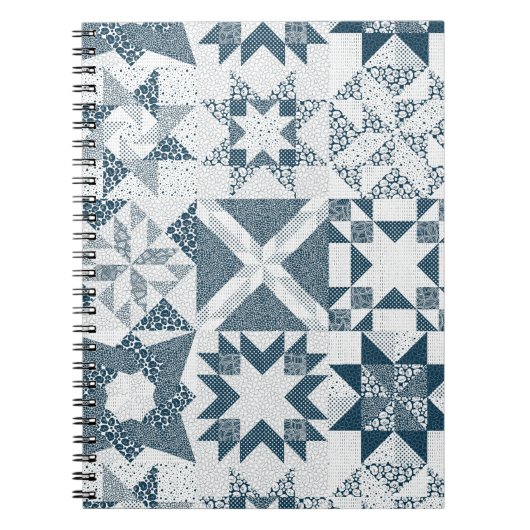Cheater Traditionelle Patchwork Stars Quilt Blue Notizblock (Vorderseite)