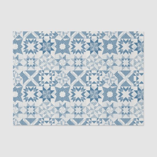 Cheater Traditionelle Patchwork Stars Quilt Blue Seidenpapier (Vorderseite)