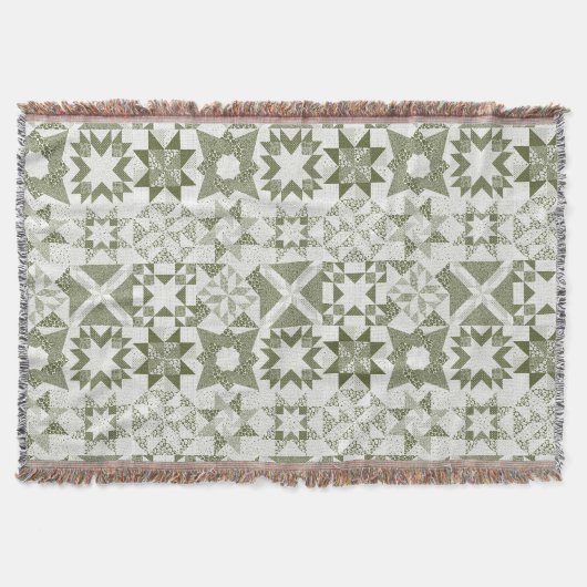 Cheater Traditionelle Patchwork Stars Quilt Green Decke (Vorderseite)