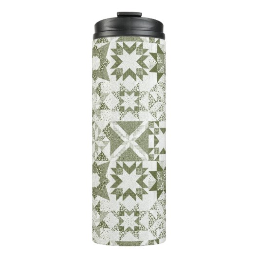 Cheater Traditionelle Patchwork Stars Quilt Green Thermosbecher (Vorderseite)