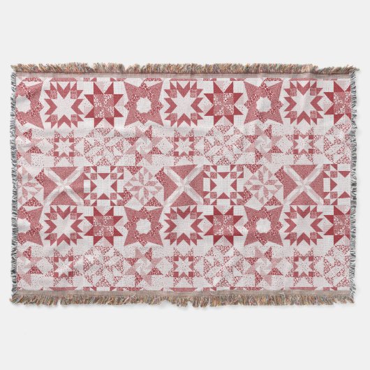Cheater Traditionelle Patchwork Stars Quilt Red Decke (Vorderseite)