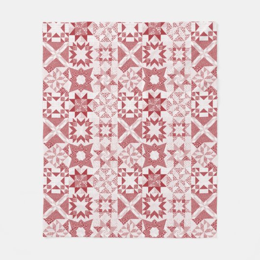 Cheater Traditionelle Patchwork Stars Quilt Red Fleecedecke (Vorderseite)