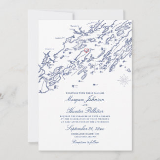 Chebeague Island Map Wedding Invitation - Maine