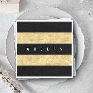 Chec Chic Gold Foil Black Stripes Holiday Party Serviette