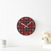 Check Buffalo Plaid Pattern Rustic Red Black Runde Wanduhr (Zuhause)