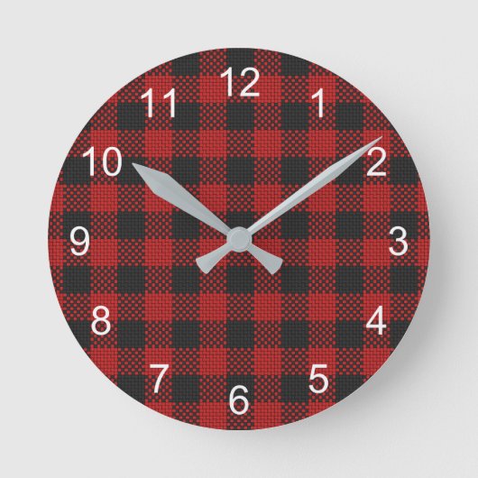 Check Buffalo Plaid Pattern Rustic Red Black Runde Wanduhr (Vorderseite)