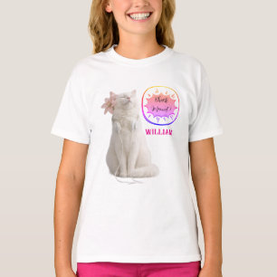 CHECK MEO Weiße Katze mit Kopfhörern – Personalisi T-Shirt